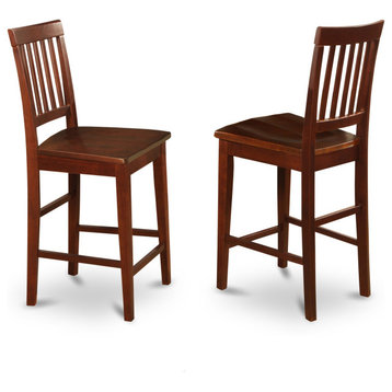 Set of 2 Chairs VNS-MAH-W Vernon Counter Stools With Wood Seat, Mahogany Finish