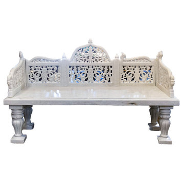 Royal Carved White Marble Garden Bench