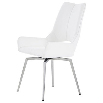Global Furniture USA 19" Faux Leather and Metal Dining Chair in White (Set of 2)