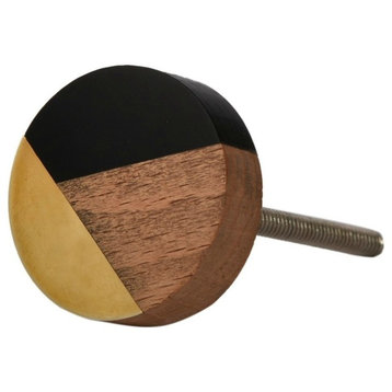 Set of Four Round Wood, Resin, and Metal Cabinet Knobs