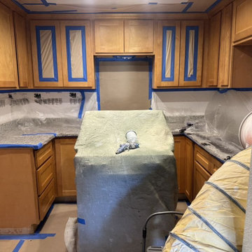 Before - Oak Kitchen Masked for Refinishing, San Jose