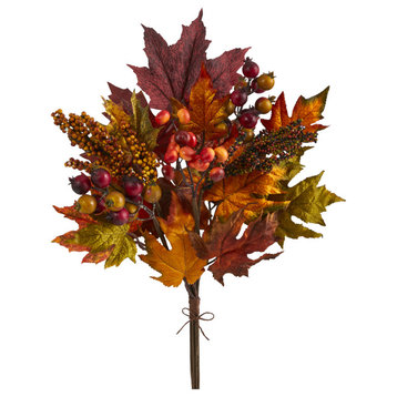 20" Maple Leaf and Berries Artificial Flower Bouquet, Set of 3