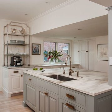 Calacatta Gold Marble Kitchen Countertops and Full Height Backsplashes