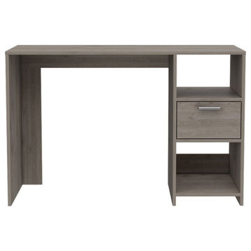 Arlington Computer Desk with Drawer, 2 Open Storage Shelves and Legs, Light Gray
