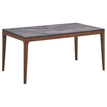 Pemberly Row Contemporary Rectangular Wood Dining Table in Stone/Walnut