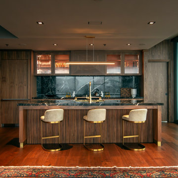 Modern Walnut Penthouse with Dramatic Marble Kitchen