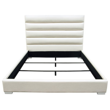 Bardot Channel Tufted Queen Bed, Leatherette, White