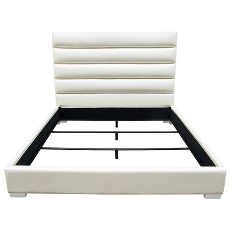 Bardot Channel Tufted Queen Bed, Leatherette, White