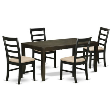 East West Furniture Lynfield 5-piece Dining Set with Linen Seat in Cappuccino