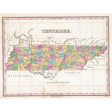 Map of Tennessee, 1827, Peel & Stick Removable Wall Decal
