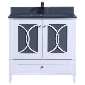 36" White Sink Vanity, Mirror, Without Faucet