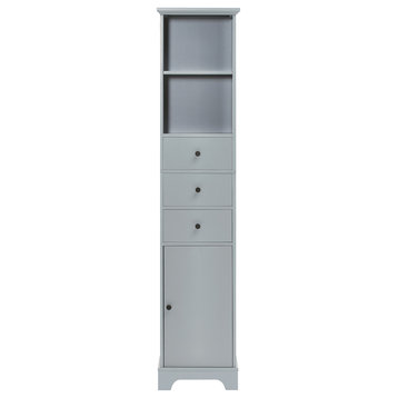 68" Tall Freestanding Bath Cabinet, 3 Drawers and Adjustable Shelf, Grey