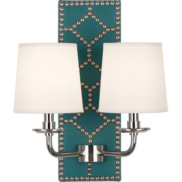 Williamsburg Lightfoot Wall Sconce, Mayo Teal Leather and Aged Brass