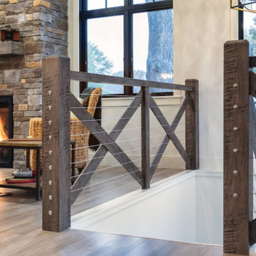 Elegant Farmhouse Interior with Rustic Mantle on Fireplace