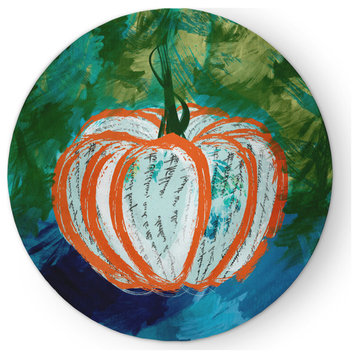 Artistic Pumpkin Fall Design Chenille Area Rug, Blue, 5' Round