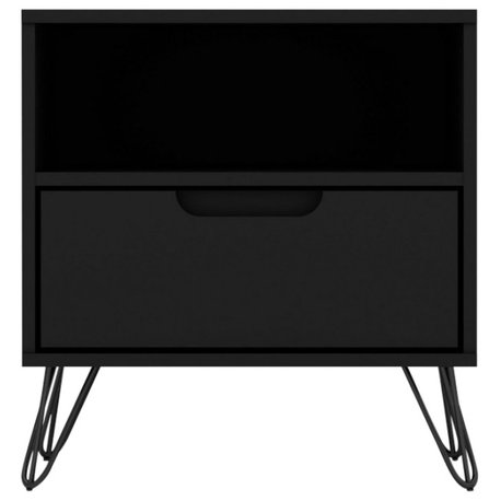 Manhattan Comfort Rockefeller 1.0 Mid-Century Modern Nightstand, Black, Single