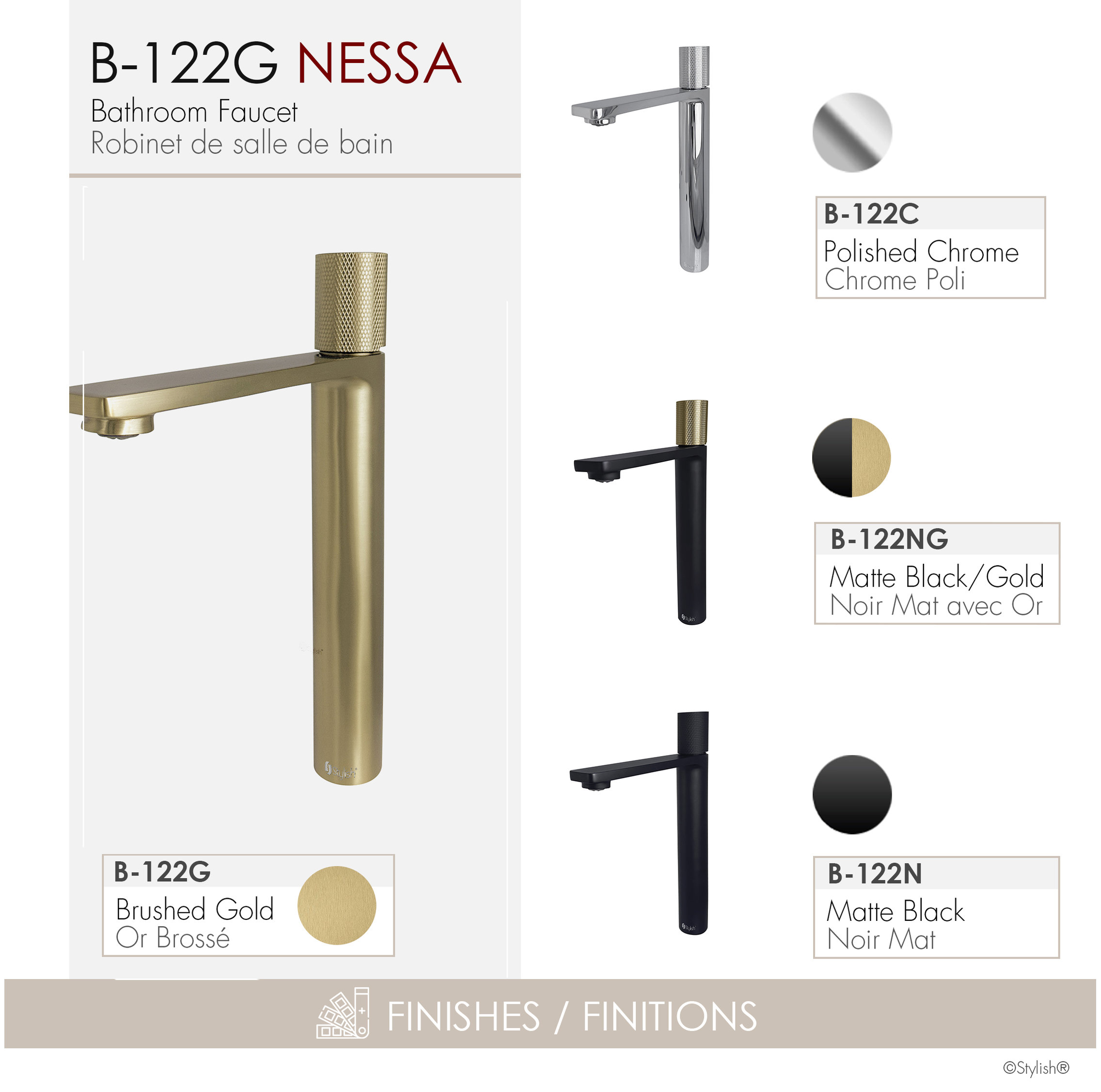 STYLISH Nessa Single Handle 12 1/2" Brushed Gold Vessel Bathroom Faucet