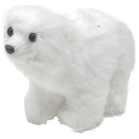 Plush Designer Furry Polar Bear Ornament White 5 in Adorable Figurine, Crouching