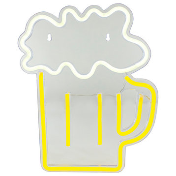13" Yellow and White LED Neon Style Beer Mug Wall Sign