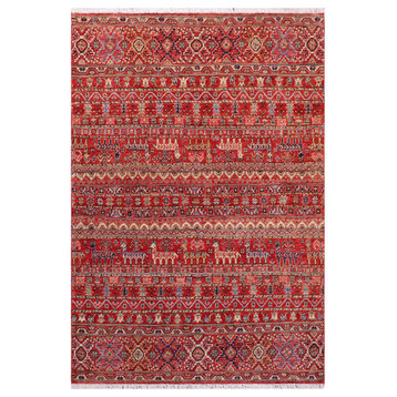 Khurgeen Rosalie Red/Beige Wool Rug 4'11"x6'7"