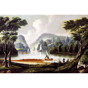 Tile Mural Kitchen Backsplash View of Bear Mountain With Hunters, Marble