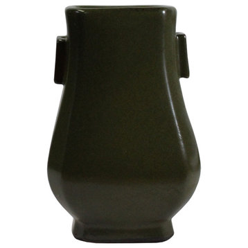 Chinese Handmade Dark Olive Army Green Ceramic Accent Vase Hws328