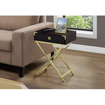 Accent Table 24"H, Espresso, Gold Metal