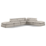 Meridian Furniture - Comfy Upholstered L-Shaped Modular Sectional, Beige, 6-Piece: 3 Armless Chair, 1 Corner Chair, 2 Ottoman, Linen Textured Fabric - Give your space a whole new look with this beige Comfy linen textured fabric sectional. This handsome sectional fits nicely with other items in the Comfy collection and is a versatile seating option designed for adaptability, comfort and style. Wrapped in rich beige durable linen textured fabric upholstery, this sectional offers a plush embrace of overstuffed down feather cushions, carefully crafted to deliver the highest level of comfort. The perfect seat for creating an oasis for relaxation, this sectional has thick foam surrounding its frame for added support and coziness.