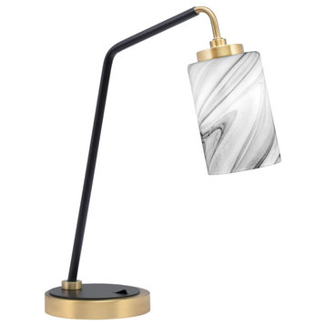 1-Light Desk Lamp, Matte Black/New Age Brass Finish, 4" Onyx Swirl Glass