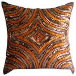 The HomeCentric - Orange Art Silk 16"x16" Sequins Illusion Pillows Cover, Orange Illusion - Orange Illusion is an exclusive 100% handmade decorative pillow cover designed and created with intrinsic detailing. A perfect item to decorate your living room, bedroom, office, couch, chair, sofa or bed. The real color may not be the exactly same as showing in the pictures due to the color difference of monitors. This listing is for Single Pillow Cover only and does not include Pillow or Inserts.