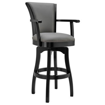 Armen Living Raleigh 26" Arm Faux Leather Swivel Counter Stool in Gray/Black