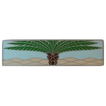 Horizontal Royal Palm Pull, Antique-Style Pewter-Pale Blue