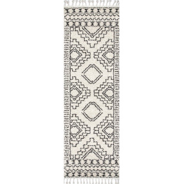 nuLOOM Vasiliki Moroccan Tassel Shag Area Rug, Off White, 2'6"x6' Runner