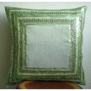 Luxury 3D Sequins Green Pillow Shams, Art Silk 24"x24" Pillow Sham, Green Envy