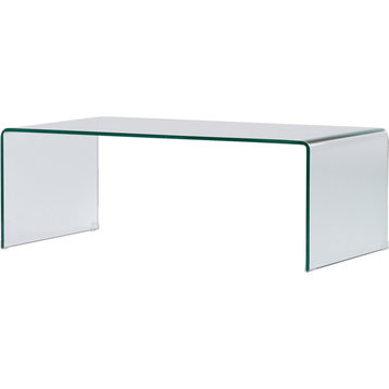 Pemberly Row Glass Coffee Table with Rounded Corners in Clear