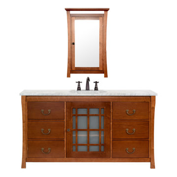 Maykke Shoji 60" Pacific-Rim Bathroom Vanity Set in Cinnamon