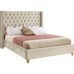 Meridian Furniture - Barolo Velvet Upholstered Bed, Cream, King - Elegant and eye-catching, the stunning Barolo Bed from Meridian Furniture is the perfect addition to any bedroom. Rich velvet covers the deep tufted design. A beautiful wing bed design is complimented by hand applied gold nail head details. Strength and beauty is guaranteed with a solid wood frame and stainless steel legs.