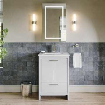 The Esconde Bathroom Vanity, Single Sink, 24", High Gloss White, Freestanding