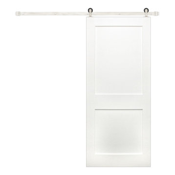 Prime 2 Panel Interior Solid Pine Barn Door, Bronze Hardware, Stainless