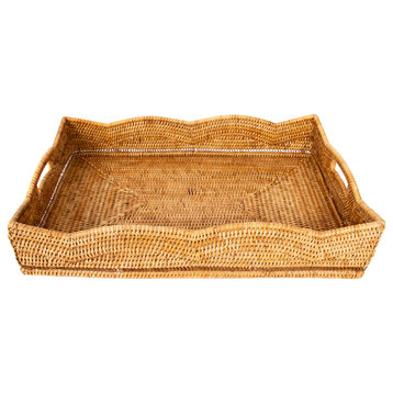Artifacts Rattan™ Scallop Collection Rectangular Tray, Honey Brown