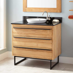 36" CAEL TEAK VANITY FOR SEMI-RECESSED SINK - NATURAL TEAK - Bathroom Vanities And Sink Consoles