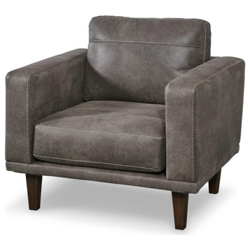 Comfortable Accent Chair, Tapered Legs With Faux Leather Seat, Dark Gray