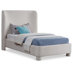 Meridian Furniture - Penny Bed, Cream, Twin, Linen Textured Fabric - Breathe new life into your bedroom decor with the Penny Polyester Fabric Twin Bed. This stunning bed is upholstered in a luxurious cream linen textured fabric, adding a touch of elegance to your space. The curved headboard provides a comfortable and supportive backrest while adding a stylish focal point to your bedroom decor. Upgrade your sleeping experience with this fully upholstered bed and indulge in a peaceful night's sleep.