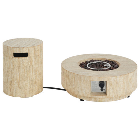 GDF Studio Colin 2-Piece MGO Propane Fire Pit With Tank Holder, Beige