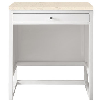 Athens 30"  Top  Unit (makeup counter), Glossy White w/ 3 CM Eternal Marfil Top