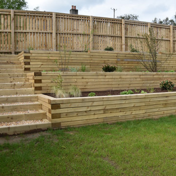 Steps and terraced raised beds.