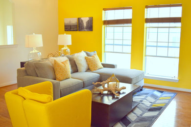 Inspiration for a transitional family room remodel in Austin