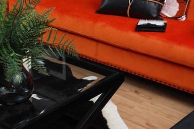 Orange velvet sudded 3 1/2 seater sofa (available in other colours)