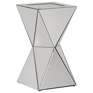 Contemporary End Table, Geometric Design With Elegant Beveled Mirror Cover