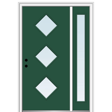 53"x81.75" 3-Lite Diamond Clear RH Inswing Fiberglass Door With Sidelite